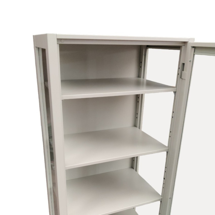 Sheet metal wardrobe with tempered glass door