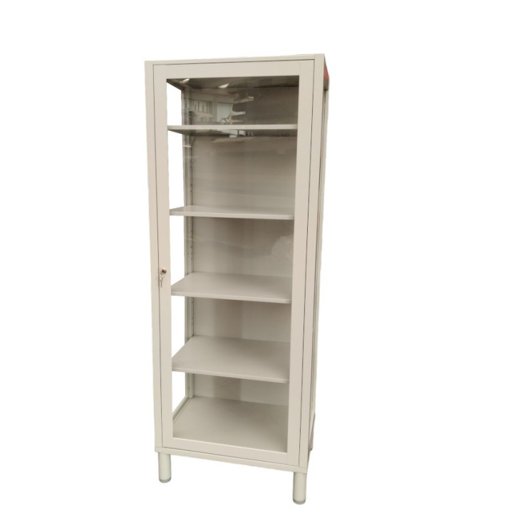 Sheet metal wardrobe with tempered glass door