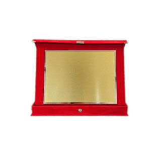 Targa in alluminio color oro cm 18 x 13 con astuccio in velluto rosso