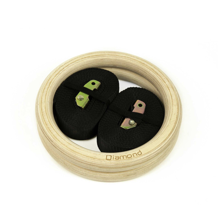 Coppia Anelli Ginnastica In Legno Diamond Con Strap 3,8 MM