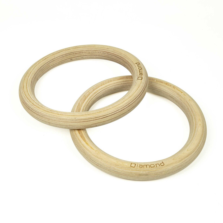 Coppia Anelli Ginnastica In Legno Diamond Con Strap 3,8 MM
