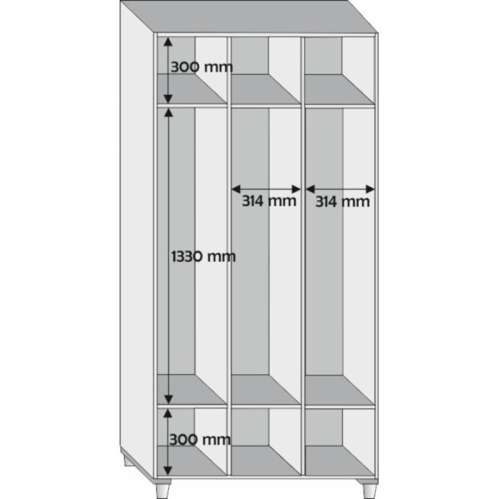 Gym wardrobe with 3 doors