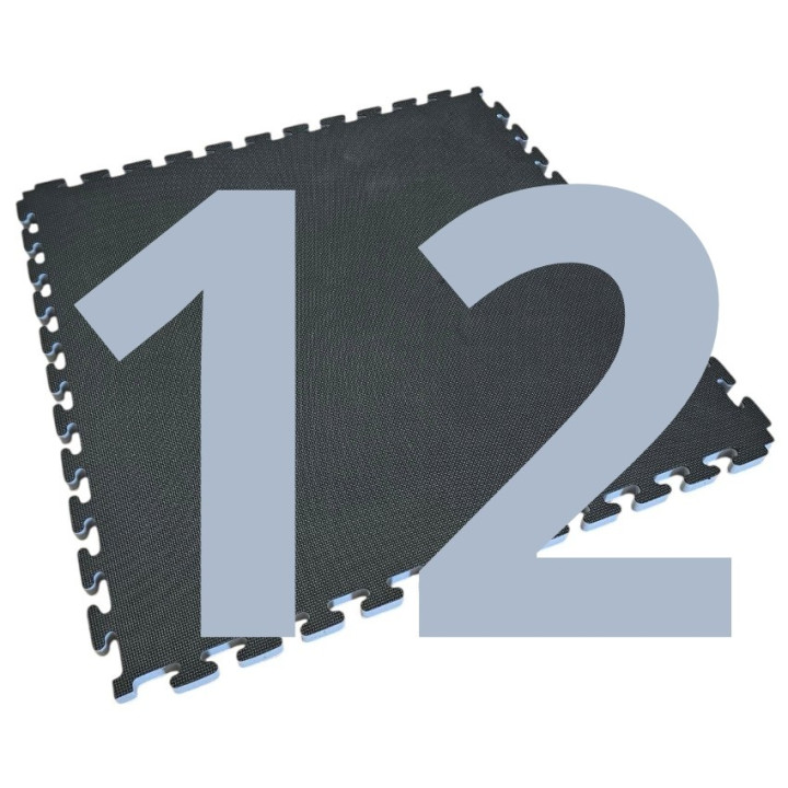 Kit 12 Interlocking Tatamis for Gym 100x100x4 cm - With Perimeter Frame - Judo Mats - Black - Grey
