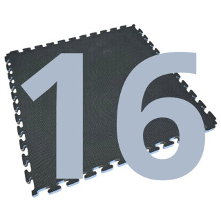 Kit 16 Interlocking Tatamis for Gym 100x100x2 cm - With Perimeter Frame - Judo Mats - Black - Grey