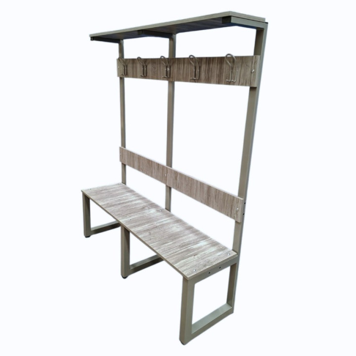 Bench for changing room with backrest, bag rest and shoe rack design model