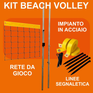 Kit beach volley completo di pali da 50 mm, rete e linee segna-campo