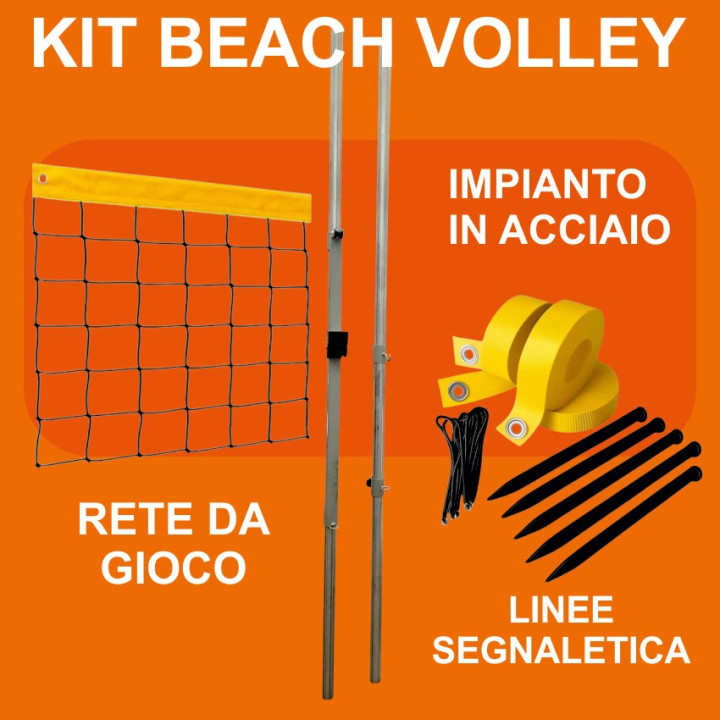 Beach volleyball kit complete with 50 mm posts, net and court lines
