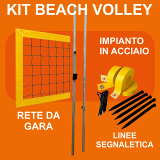 Kit beach volley completo di pali da 50 mm, rete da gara e linee segna-campo