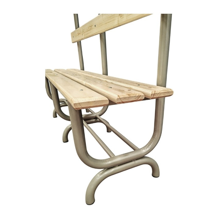 Bench for changing room with backrest, bag rest and shoe rack