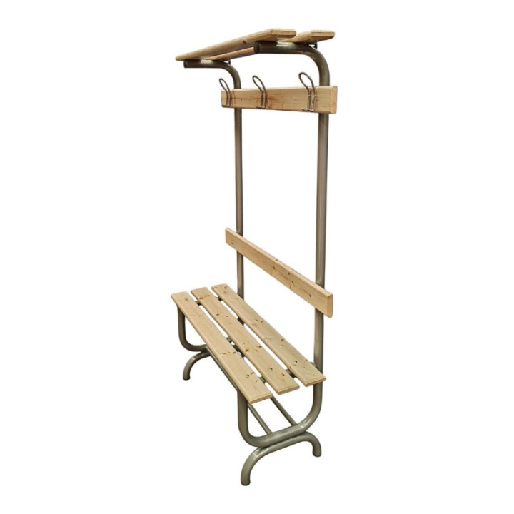 Bench for changing room with backrest, bag rest and shoe rack