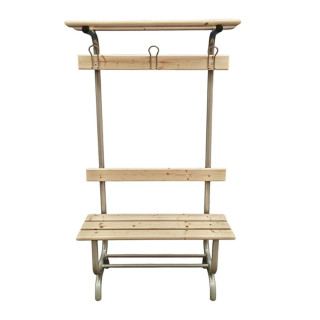 Bench for changing room with backrest, bag rest and shoe rack