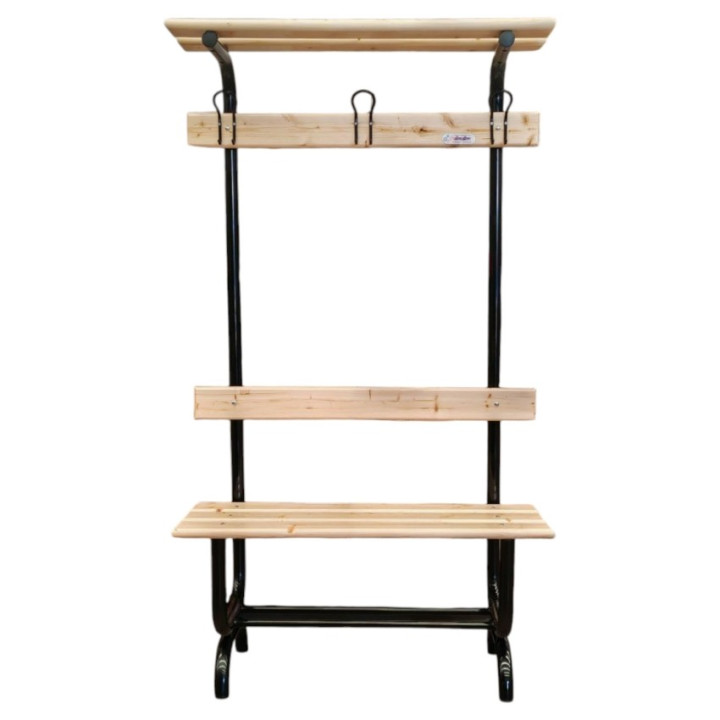 Bench for changing room with backrest, bag rest and shoe rack
