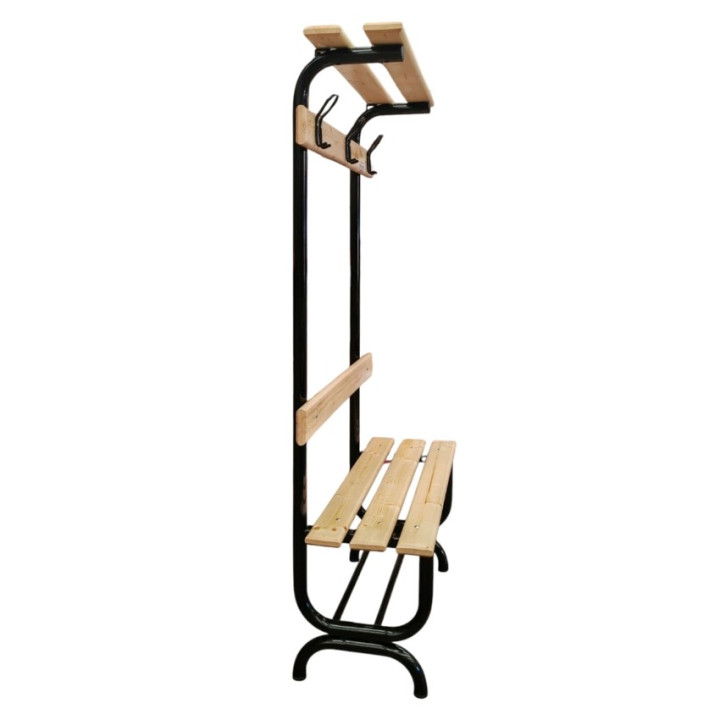 Bench for changing room with backrest, bag rest and shoe rack