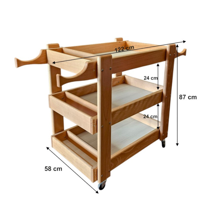 Beech Wood Psychomotor Cart | Multifunctional Equipment Storage Unit for Gyms, Studios, and Schools