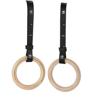Pair of beech wood gymnastic rings with Toorx adjustable nylon straps
