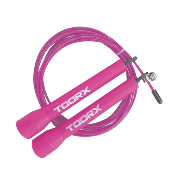 Corda da salto veloce in acciaio con manopole in plastica rosse Toorx