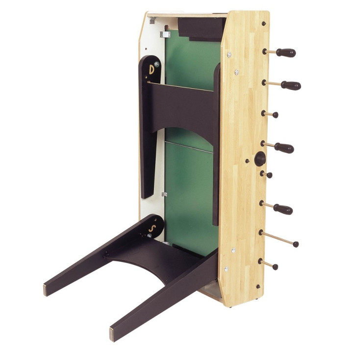 Garlando F-20 maple table football with protruding rods and folding legs