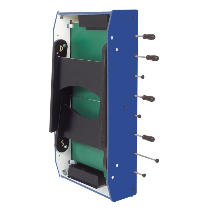 Garlando F-20 blue table football with protruding rods and folding legs