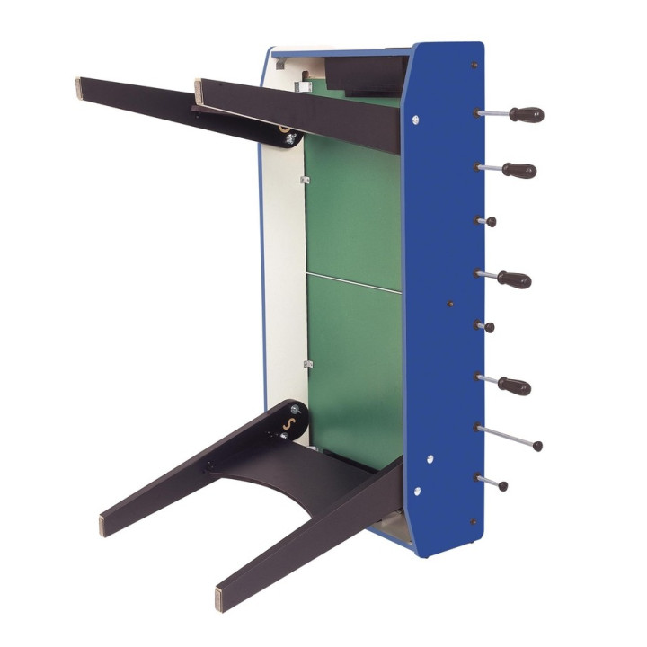 Garlando F-20 blue table football with protruding rods and folding legs