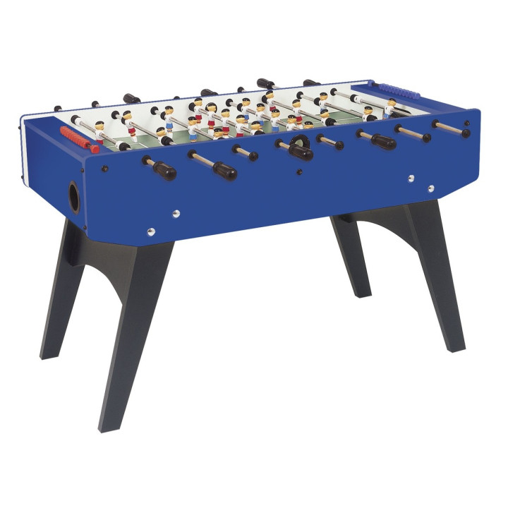 Garlando F-20 blue table football with protruding rods and folding legs