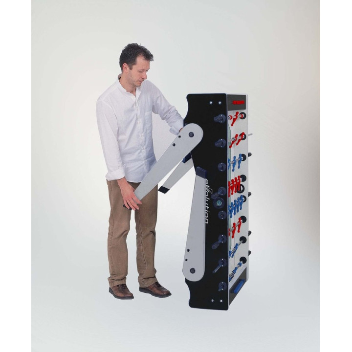 Garlando Foldy Evolution table football with protruding rods and folding legs