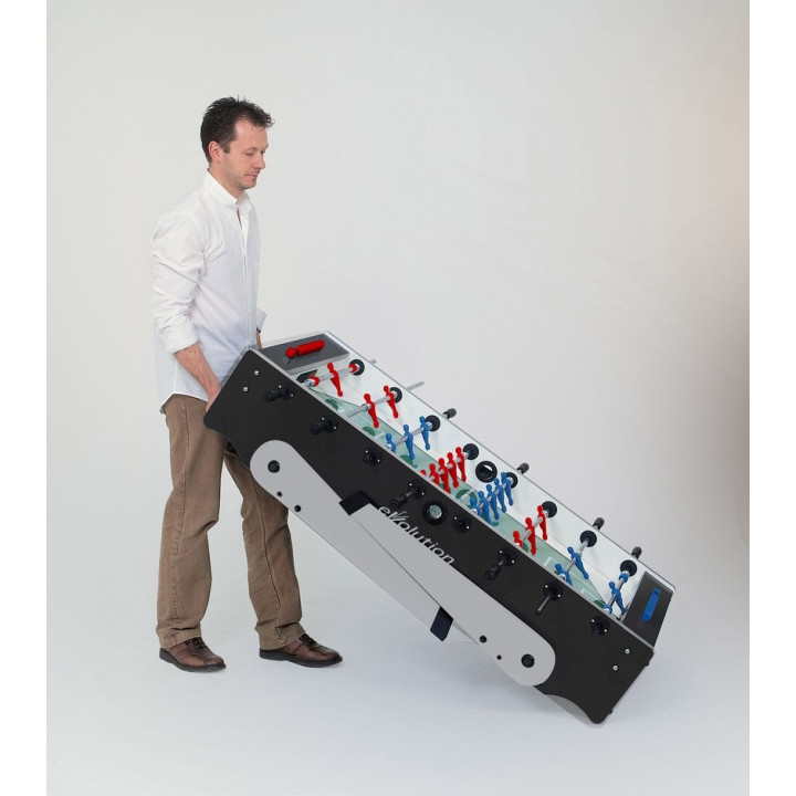 Garlando Foldy Evolution table football with protruding rods and folding legs