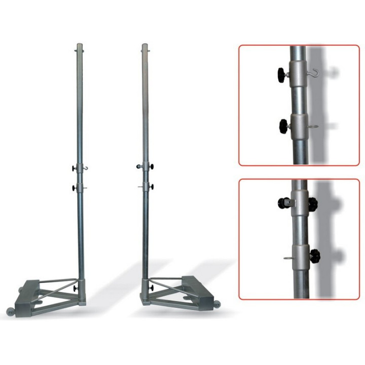 Volleyball system with weighted base transportable with wheels