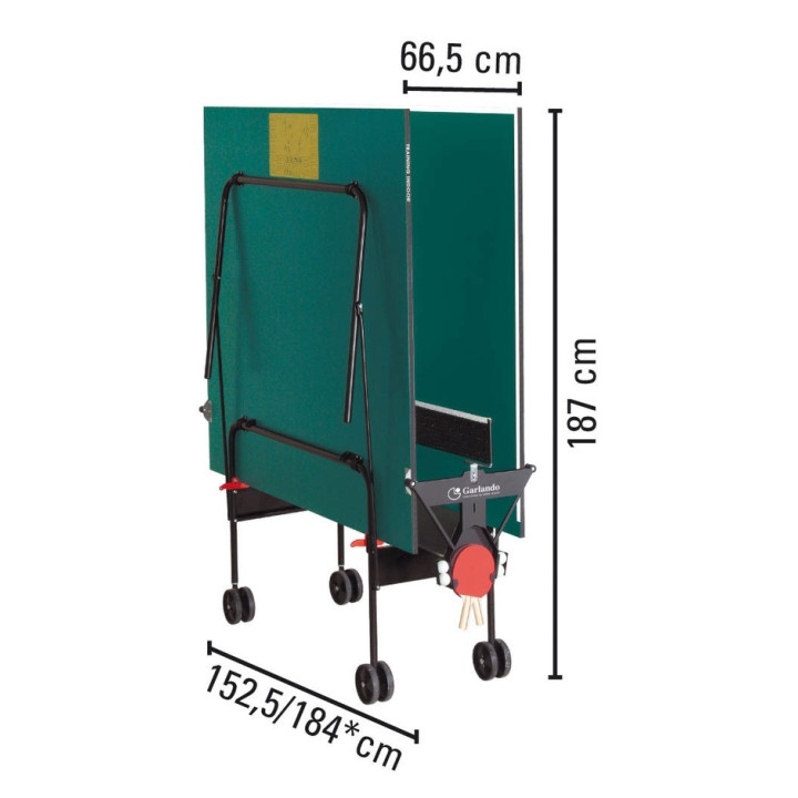 Garlando Training indoor table tennis with green surface wheels for indoors