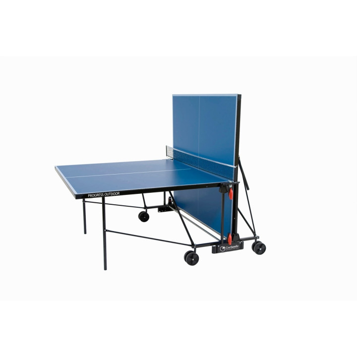 Garlando Progress Outdoor table tennis with blue floor wheels for outdoor use