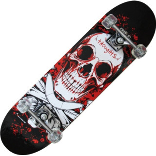 Nextreme Tribe Pro Bloody Skull skateboard black deck and transparent wheels