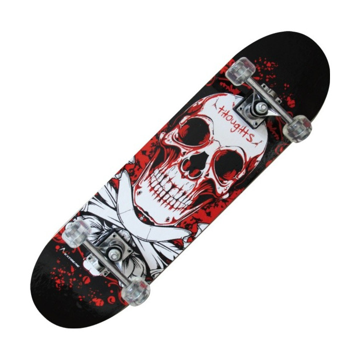 Nextreme Tribe Pro Bloody Skull skateboard black deck and transparent wheels