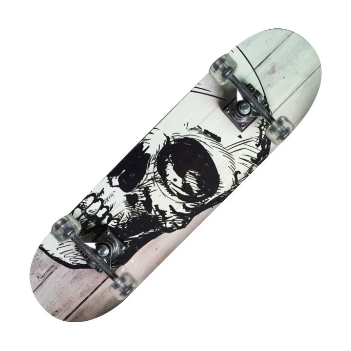 Skateboard Nextreme Tribe Pro White Skull tavola bianca e ruote trasparenti
