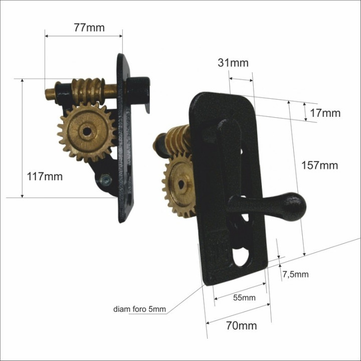 Brass net tightening winch for professional square-section tennis facilities