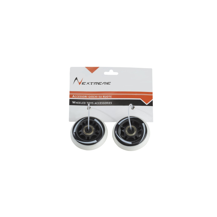 Pair of white wheels diameter 70 mm PU with ABEC7 bearings and safety lights for Nextreme inline skates
