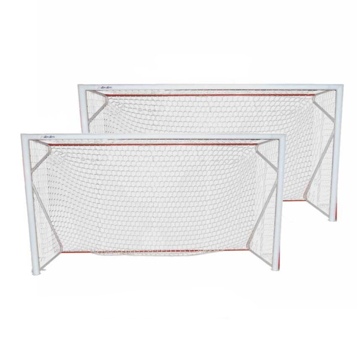 Pair of reduced 5x2m steel football goals