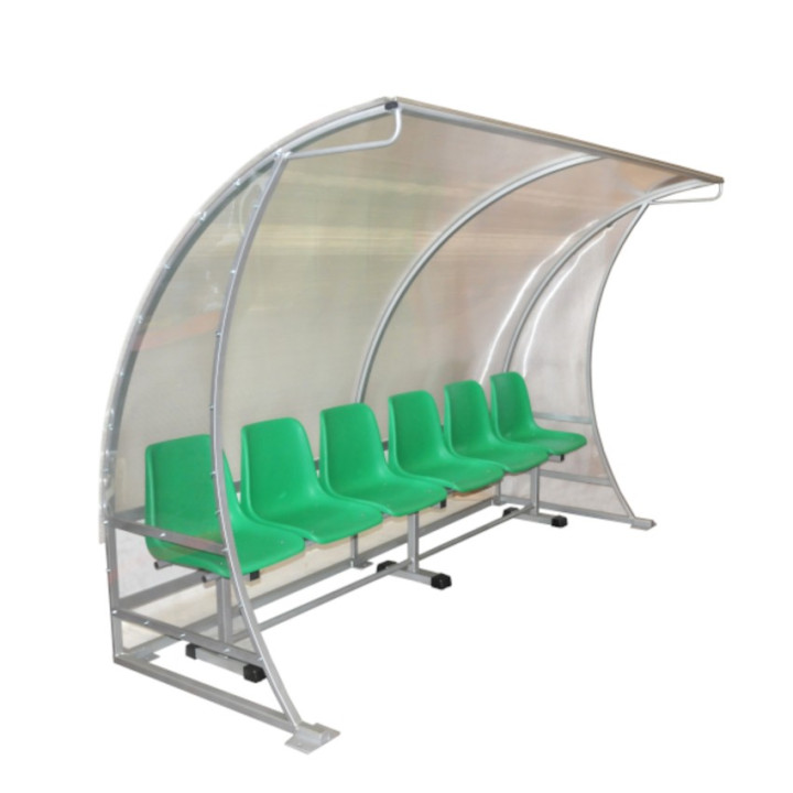 Pitchside bench for football coaches and reserves - Cover in translucent honeycomb polycarbonate