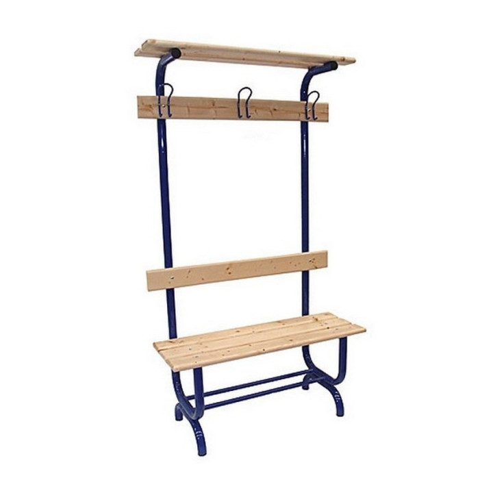 Bench for changing room with backrest, bag rest and shoe rack
