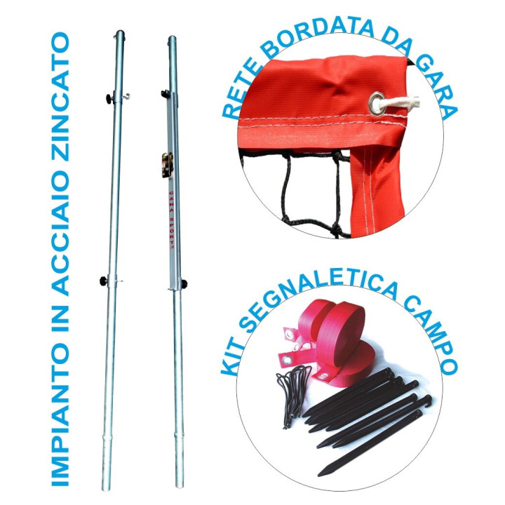 Complete beach tennis kit with 50mm posts, competition net and court markings