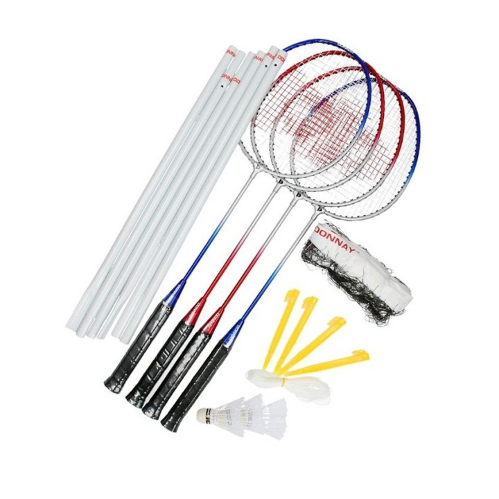 Set da gioco Badminton con Pali, rete, 4 racchette e 3 volani