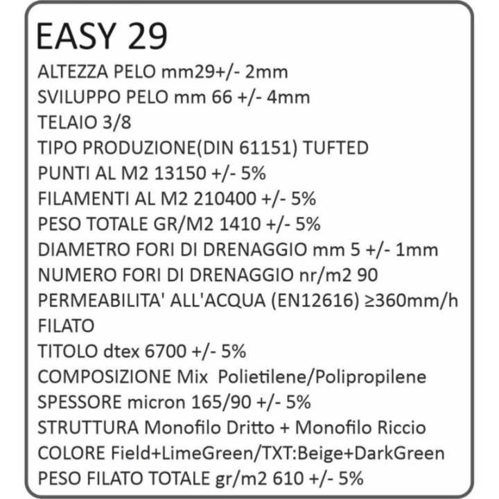 Manto D'Erba Sintetica Decorativa da 29mm di filato. Rotolo da 50 m²