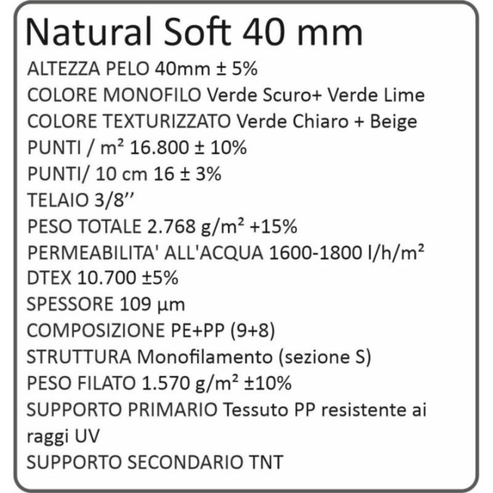 Erba Sintetica Decorativa 40 mm | Prato Artificiale Naturale per Giardini e Terrazzi |scheda tecnica