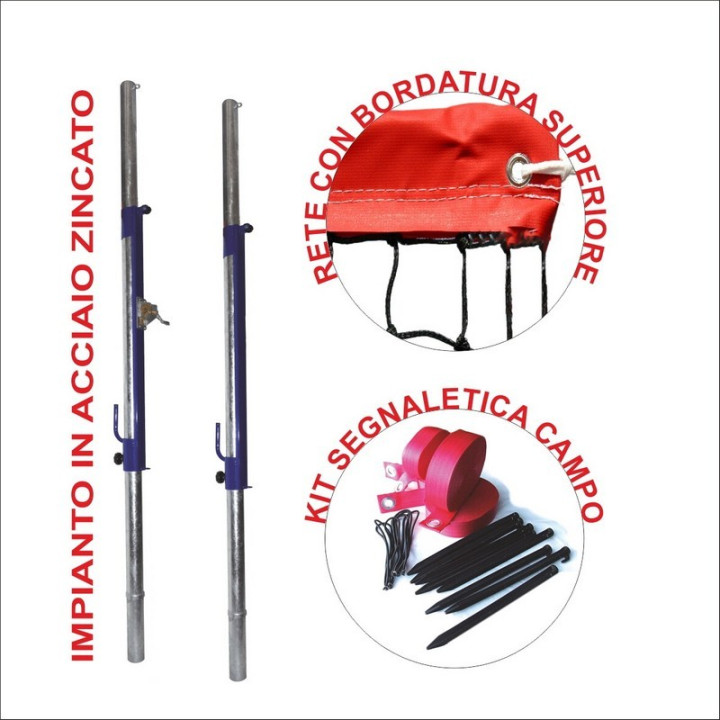 Beach tennis kit complete with 80 mm posts, net and court lines