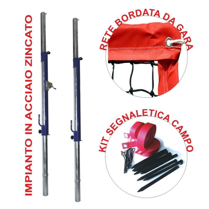Kit beach tennis completo di pali da 80 mm, rete da gara e linee segna-campo