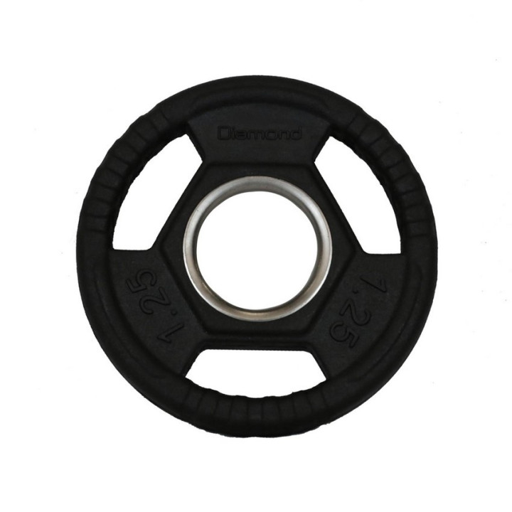 Tri Grip Olympic disc in Diamond rubberized cast iron with flared stainless steel bushing