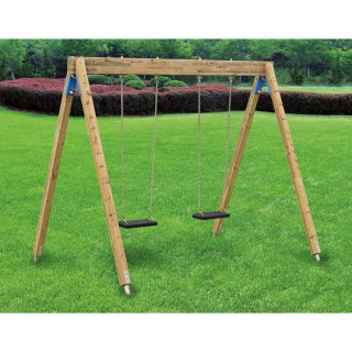 Wood and metal swing with 2 rectangular seats