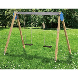 Wooden swing with hot-dip galvanized metal beam and 2 rectangular seats