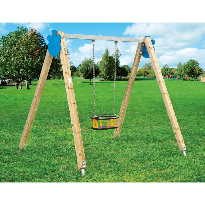 One-seater wooden swing with cage seat