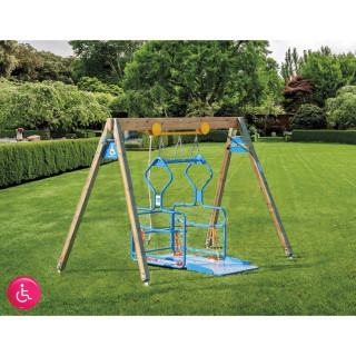 Impregnated laminated wood swing for children with disabilities in wheelchairs