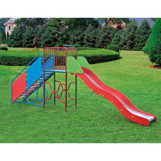 Slide with undulating stainless steel track with landing