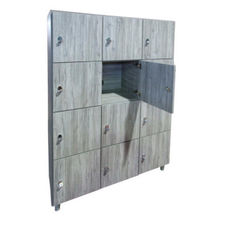 Gym locker with 12 overlapping boxes